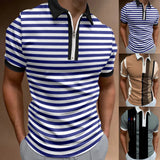 AIDASE  -  Male Summer Striped Splice Print T Shirt Turn Down Short Sleeve Tops T Shirt Mens Small T Shirts Male Tshirt Summer Ropa Hombre aidase-shop
