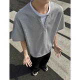 AIDASE  -  Korean Fashion Fake Two Design V-neck Men's Short Sleeved T-Shirts aidase-shop