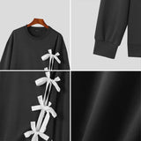 AIDASE  -  Tops Korean Style Fashion Men O-neck Bow Ribbon Design Sweater Casual Streetwear Solid Long Sleeved Pullovers S-3XL aidase-shop