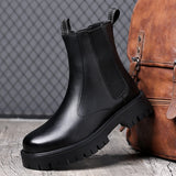 Aidase Brand Classic Black High Top Boots Men High Heel Genuine Leather Ankle Chelsea Boots Men British Style Thick Sole Mid Top Boots aidase-shop