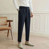 AIDASE  -  Quality Naples Suit Pants Men High Waist Paris Buckle Straight Trouser Summer Thin England Style Business Casual Pant Streetwear aidase-shop