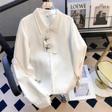 Aidase  Metal Zipper Design Shirt Autumn New Fashion Loose Trendy Dark Series High-End Drape Irregular Long-Sleeved White Shirt For Men
