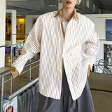 AIDASE  -  Men Shirt Striped Patchwork Lapel Long Sleeve Loose Men Clothing Streetwear 2025 Fashion Casual Male Shirts Korean Style aidase-shop