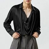Aidase French Style Silk Men's Shirt Spring Autumn Commuting Collar long sleeve Tops Streetwear Fashion Lightweight Loose Shirts