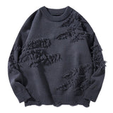 AIDASE  -  Men's Ripped Pullover Loose Trendy Retro Versatile Casual Hem Split Knitted Sweater Sweatshirts Men No Hood aidase-shop
