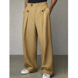 AIDASE  -  Spring Autumn New Fashion Men Casual Suit Pants Multiple Buttons High Waist Loose Straight Trousers Spring Business Soild Pant aidase-shop
