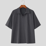 AIDASE  -  Men Shirt Solid Color Lapel Short Sleeve Summer Loose Men Clothing Streetwear 2025 Korean Style Fashion Male Shirts Tops aidase-shop