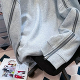 Aidase Grey Double Zipper Design Sweatshirt for Men in Autumn and Winter. Heavy Weight Firm Oversized Pullover Cleanfit Jacket aidase-shop