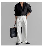 AIDASE  -  Lapel Pit Stripe Texture Long Sleeve Shirt Men's Casual Business Shirt High-end Drapery Light Versatile Top Male Blouse aidase-shop