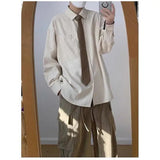 AIDASE  -  Loose Long Sve Letter Print irt Trendy Casual Outerwear for Men Autumn Winter Polyester Fiber Non-Ironed Youth Sle aidase-shop