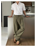 AIDASE  -  Men's Korean Light Luxury Draped Linen Wide Leg Pants Leisure Button-down Solid Color Straight Premium Elegant Sweatpants M-3XL aidase-shop