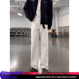 AIDASE  -  White Straight Leg Jeans Men Summer American High Street Vibe Long Pants Elastic Slimming Micro Flare Trousers aidase-shop