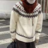 AIDASE  -  Fair Isle Jacquard Sweater For Men And Women Retro Baggy Printed Crewneck Knit Pullovers Korean Fashion Y2K Streetwear Jumpers aidase-shop