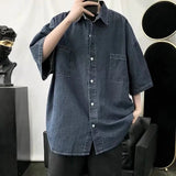 AIDASE  -  Waed American Workwear Denim ort Sve irt Men's Trendy Loose Five-Quarter Sve irt Wear-Resistant Work orm aidase-shop