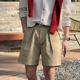 AIDASE  -  Summer Men's Solid Color Loose Simple Basic Casual Daily Trendy Knee Length Pleated Trousers Male New Fashion Cargo Clothes aidase-shop
