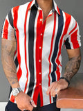 AIDASE  -  New Men's Summer Stripes Printed Four-Sided Stretch Single-Breasted Short Sleeve Shirt aidase-shop