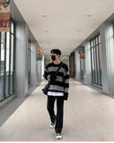 Knitted Light Luxury Pullovers Sweater Men Casual Striped Vintage Loose O Neck Solid Color Long Sleeve Coat Streetwear aidase-shop
