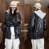 AIDASE  -  Men’s Casual PU Faux Leather Zip-Up Motorcycle Bomber Jacket with A Removable Hood aidase-shop