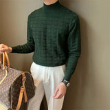 AIDASE  -  Mr. NR Briti Sle  Color f High Collar Knitted Long Sve Wave Pattern Elastic Base irt Sweater for Men Casual aidase-shop