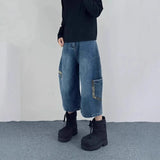 AIDASE  -  Retro Patchwork Wide Leg Jeans orts Men Women Summer New Sle Couple Workwear Denim Seven-Foot Pants Casual Straight Leg Pant aidase-shop