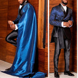 AIDASE  -  4 Pieces Men's Formal Suits Slim Blazer Jacket Pant with Satin Cape Royal Blue Tuxedo Set for Party,Prom,Banquet aidase-shop