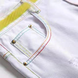AIDASE  -  Men Summer Denim Shorts Y2K Fancy Gradient Color Breeches Fashion Holes Ripped Slim Straight Jeans aidase-shop