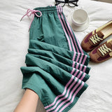AIDASE  -  American Style Summer New Retro Four Stripe Sports Pants Women Design Slimming Wide Leg Sports Trousers Long Loose Fit Street aidase-shop