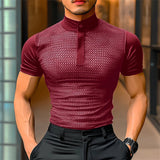 AIDASE  -  Men T Shirts Mesh Patchwork Transparent Turtleneck Short Sleeve Casual Camisetas Streetwear 2025 Fashion Sexy Tee Tops aidase-shop