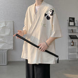 Aidase Mens Panda Embroidered Chinese Style Short Sleeve Cloak Genderless 2024 New Fashion Temperament Versatile Trend Jacket Unisex aidase-shop