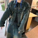 Two Piece Set/single Piece Spring Autumn Jackets Jeans Tracksuit Trendy Vintage Loose Washed Old Jeans Set Male Street Outerwear