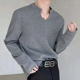 AIDASE  -  Men's T-shirt Solid Color Casual Male Pullover Long Sleeve Tops Stylish Loose Clothing Korean Style New Summer aidase-shop