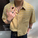 AIDASE  -  Vintage Y2K Style Plaid Shirts Men Streetwear Fashion Button-up Lapel Short Sleeve Shirt For Men's 2025 Summer New Casual Shirts aidase-shop