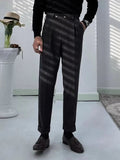 AIDASE  -  Naples Style Suit Trousers Mens Spring Casual Pleated Solid Color Slim Straight Pants For Men Stylish Button-up High Waist Pants aidase-shop