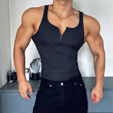 Aidase  Sexy Vest Men Sleeveless Half Open Zipper Slim T-shirt Spring Summer Fitness Muscles Sport Training Tight Fit Tank Top Clothing