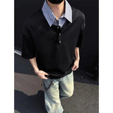 AIDASE  -  Korean Fashion Handsome Men T Shirts Turn Down Collar Design Short Sleeve Top Tees aidase-shop