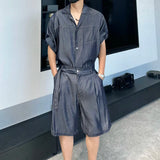 AIDASE  -  Summer New Men's Denim Sets Breathable Short Sleeve Lapel Men Shirt Straight-leg Loose Shorts Male Two-Piece Tide 21E6407 aidase-shop