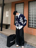 Aidase Men's Clothing V Neck Blue Cardigan Graphic Knit Sweater Male New in Sheap Aesthetic Meme Maletry Large Big Size Korean Fashion