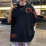 AIDASE  -  Fashion O-Neck Printed Korean Asymmetrical T-Shirt Men's Clothing Summer New Oversized Casual Pullovers All-match Tee Shirt aidase-shop