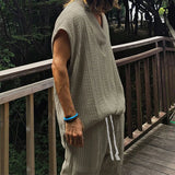 AIDASE  -  T jacquard knitted suit men's loose sleeveless T-shirt short Men's jacquard knit suit aidase-shop