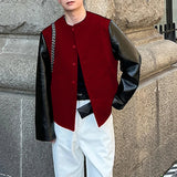 AIDASE  -  Men Jackets PU Leather Patchwork O-neck Long Sleeve Button Male Coats Streetwear 2025 Fashion Casual Jackets Men S-5XL aidase-shop