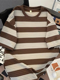 AIDASE  -  Summer Preppy Style Striped T-shirts For Men High Street Fashion Cotton Short Sleeve Tee Tops Y2K Vintage Pullover T Shirts aidase-shop