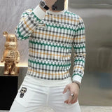 Aidase  Men Clothing Trendy Plaid Print Business Casual Slim Sweatshirts Male Korean Round Neck Long Sleeve Slim Pullover Tops Sudadera