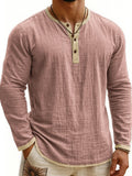 AIDASE  -  Men's Digital Printing Two-Tone Henley Shirt 3-Button Casual Long Sleeve Top Spring Summer Soft Breathable Crew Neck Pullover aidase-shop