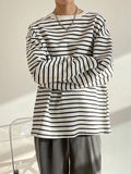 AIDASE  -  Spring Autumn Korean Style Trendy Retro Striped Print Round Neck Long-sleeved T-shirt for Men Loose Version aidase-shop