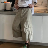 AIDASE  -  Cargo Cropped Pants Mens Summer New Multiple Pockets Casual Wide Leg Tooling Shorts Street Retro Paratrooper Overalls Thin aidase-shop