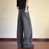 AIDASE  -  Daily Casual Loose Straight Bottoms Men Vintage Draped Lace-up Pleated Trouesrs For Mens Spring Fashionable Striped Pants aidase-shop