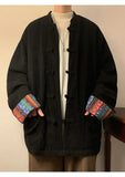 AIDASE  -  Splicing Button Up Shirt Men's Chinese Style Stand Collar Corduroy Jacket Men's Spring Autumn Casual Rolled Edge Tunic Jacket aidase-shop