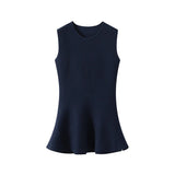 AIDASE  -  Ruffle Top Pant Sets Women Elegant Dark Blue O-neck Sleeveless Top High Waist Wide Leg Pants Female Suit 2025 Chic Lady Outfits aidase-shop