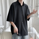AIDASE  -  Summer Korean Fashion Drape Shirts for Men Short Sleeve Casual Comfortable Button Up Blouse White Black Gray aidase-shop