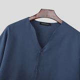 AIDASE  -  Men Shirt Solid Color V Neck Long Sleeve Button Casual Men Clothing Streetwear Loose Spring Tops Male Shirts S-5XL aidase-shop
